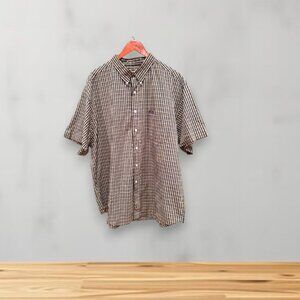 Vtg Chaps Ralph Lauren Men’s Short Sleeve Gingham Shirt XL Navy Yellow Pocket